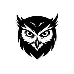 Owl Logo Design Black White Vector Illustration