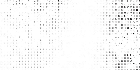 Grunge art halftone gradient background. Faded grit noise texture. White and black abstract