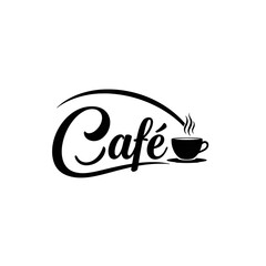 Cafe Logo Coffee Cup Design Script Font Black White