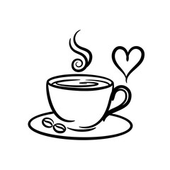 Hand Drawn Coffee Cup Illustration with Heart