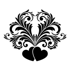 Heart Flourish Design, Elegant Romantic Black Vector Illustration