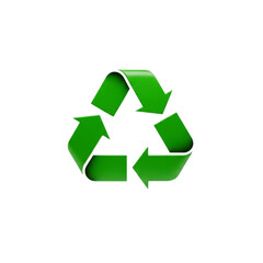 Iconic green recycling symbol prominently displayed with realistic 3d shading and depth transparent background