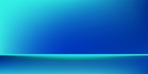 Abstract blue-green gradient studio room, abstract background pattern, walls and floor reflect neon lights, dark tones and feel simple abstract