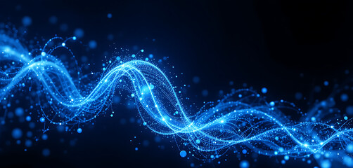 Fototapeta premium Vibrant blue energy wave with sparkling particles
