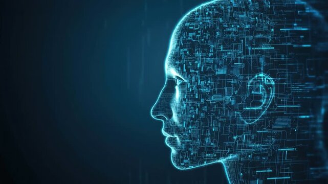 A futuristic digital human head silhouette, showcasing complex circuitry and glowing lines, representing the intersection of technology and human intelligence.