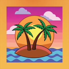 Tropical Beach at Sunset with Palm Trees