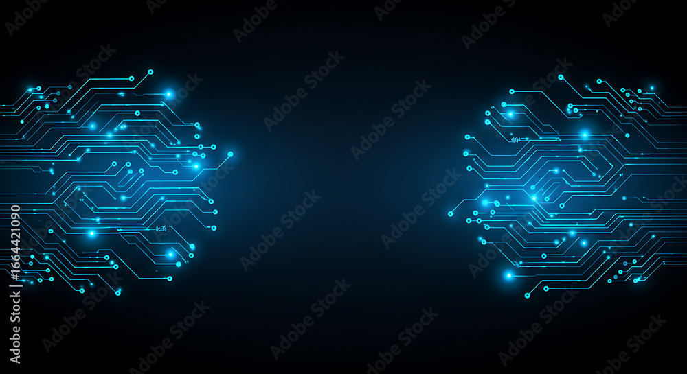 Aufkleber abstract glowing blue digital circuit board patterns with illuminated lines and nodes isolated on wh