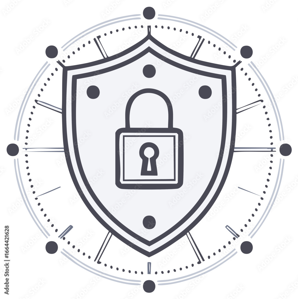 Poster network security shield with padlock icon for data protection and privacy
