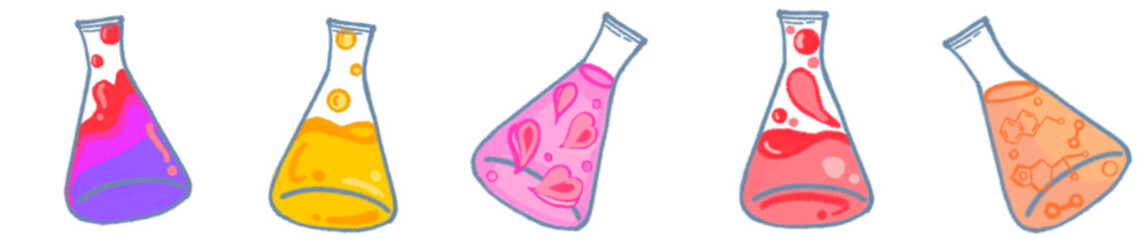 Science Erlenmeyer Flask PNG Clipart with Colorful Liquids