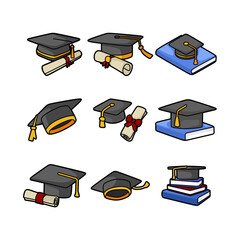 cartoon school education graduation cap vector set