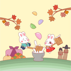 Rabbit, Chuseok, Holiday, Hanbok, Korea, Fall, Jangseung, Songpyeon,
