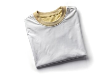 Folded white tshirt isolated on white background, showcasing a simple and clean design for casual wear