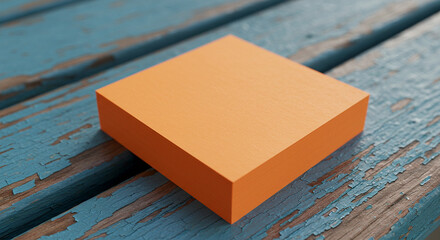 Aesthetic flat lay of office supplies arranged on a blue wooden bench with damaged peeling paint, showing a rustic and creative workspace vibe perfect for minimalist design and business themes.