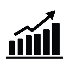 Bar Chart with Arrow Up Icon Vector Black and White