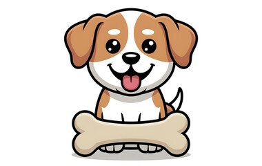 Cute cartoon puppy holding a bone with a happy expression