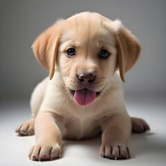 Fototapeta premium golden retriever dog sitting on a pure white background. Perfect for commercial stock photo use, advertising, and pet-related content.