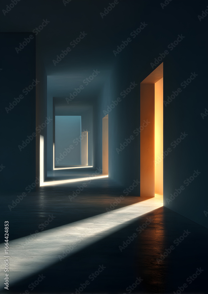 Poster house with empty rooms and open doors empty room interior design striking structures clean lines geo