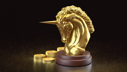 The Gold Unicorn and Start up for Business concept 3d Rendering. © niphon