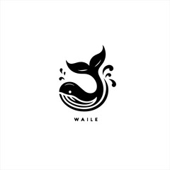 Stylized black whale logo with water splashes and the word waile
