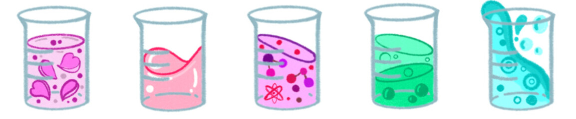 Science Beaker PNG Clipart with Colorful Liquids and Bubbles