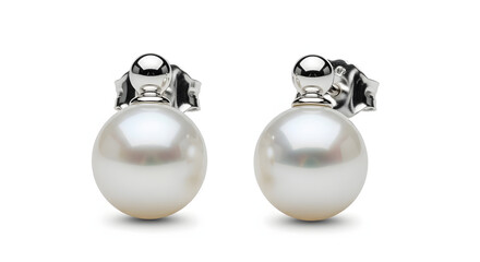 Elegant pair of pearl earrings with silver posts, showcasing refined design and beauty.