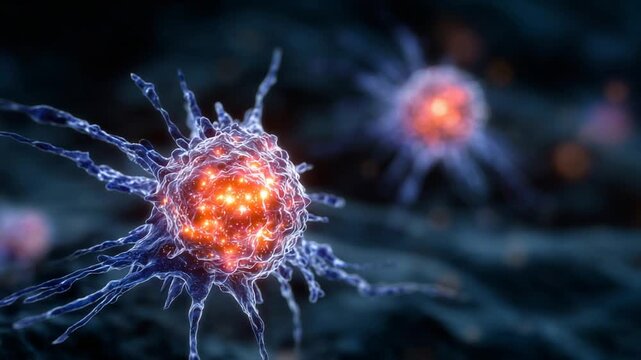 Vivid depiction of cancer cells invading healthy tissue, highlighting the battle between malignant and normal cells.