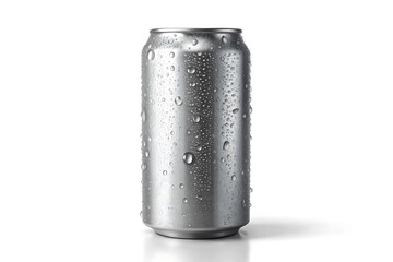 Aluminum soda can with water drops isolated on white background, perfect for beverage advertising