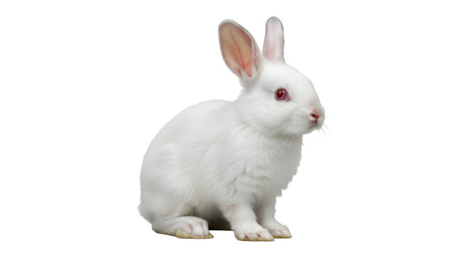 White rabbit albino bunny isolated pet animal rodent cute fluffy easter hare adorable farm wildlife nature isolated on transparent white background