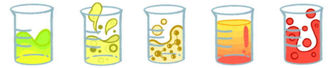 Science Beaker PNG Clipart with Colorful Liquids and Bubbles