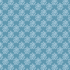 Abstract Geometric Floral Motif Pattern – Simple Monotone Blue Continuous Textile Print