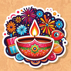 Diwali Celebration A Radiant Diya and Floral Mandala