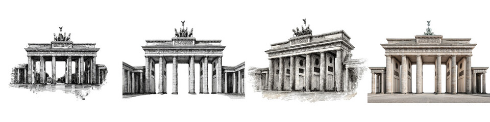 Obraz premium Brandenburg Gate architectural evolution series illustrations on transparent background