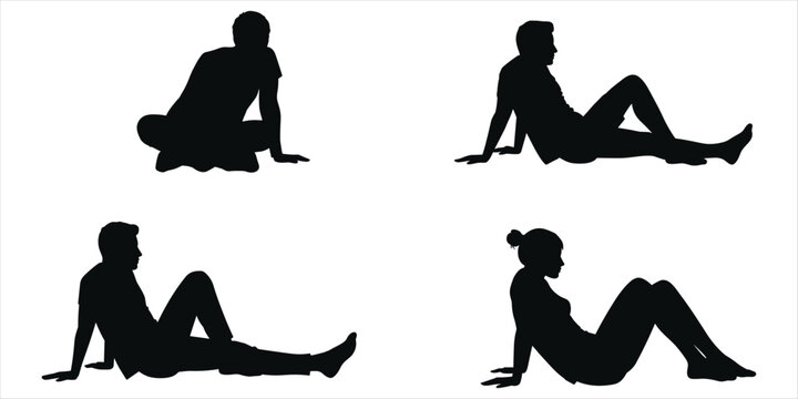 Four people relaxing in silhouette on a white background sitting lying down
