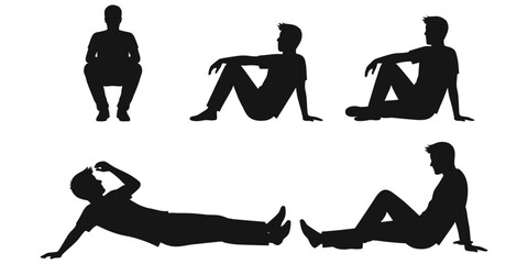 Set of male silhouettes in different relaxed sitting and lying down poses people © rayhan039