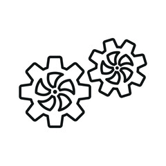 Gear icon in line style for mechanic, system, and technology content.