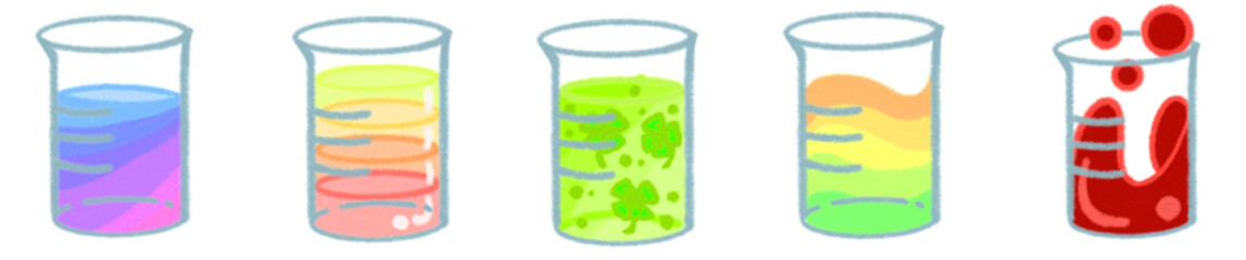 Science Beaker PNG Clipart with Colorful Liquids and Bubbles