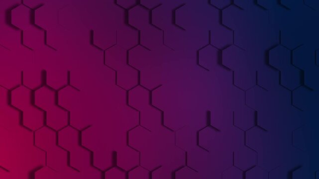 Abstract moving hexagonal gradient purple blue gradient background, seamless 3d loop animation