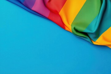 Pride Flag on Blue Canvas: A vibrant pride flag is gracefully draped atop a sleek, bright blue backdrop, creating an emotive canvas to celebrate diversity and inclusivity.