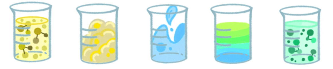 Science Beaker PNG Clipart with Colorful Liquids and Bubbles
