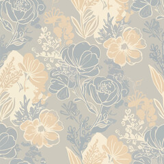 Seamless Pattern, Floral pattern design with soft color palette in a seamless repeat illustration Stock royalty free