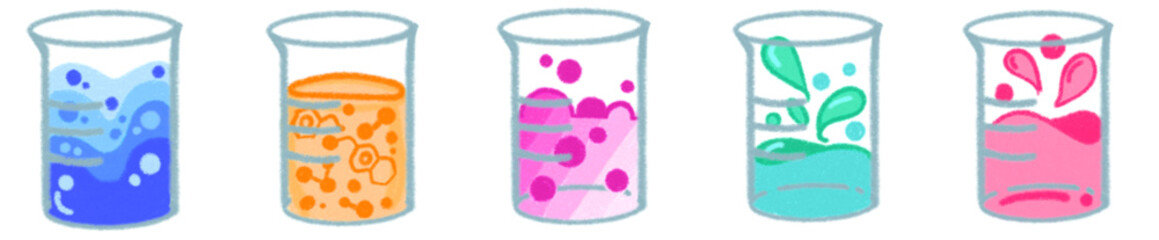 Science Beaker PNG Clipart with Colorful Liquids and Bubbles