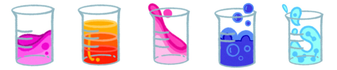 Science Beaker PNG Clipart with Colorful Liquids and Bubbles