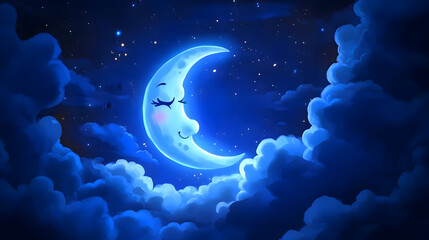 Cute crescent moon in night sky background