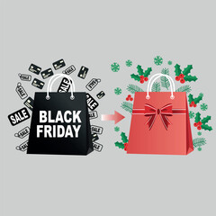 Black Friday and Holiday Shopping Sale Bags with Decorations for Festive Season