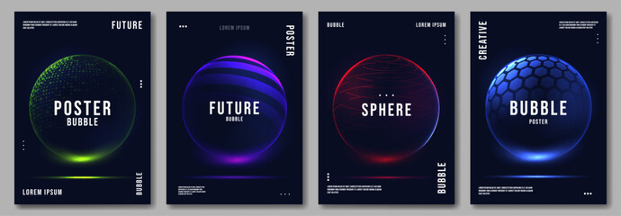 Set of poster with abstract colorful gradient sphere. Vector illustration. Design template for poster, flyer, social media, banner. 