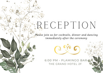 Green Watercolor Botanical Wedding Reception Card