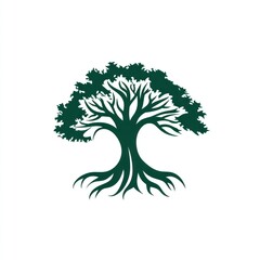 Fototapeta premium Stylized green tree with visible roots on white