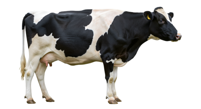Isolated holstein cow image for dairy farms and livestock industry stock photos and agriculture resources isolated on transparent white background