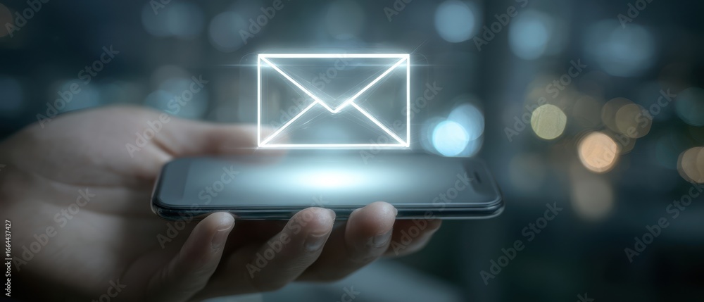 Aufkleber the smartphone displaying a glowing envelope hologram symbolizing instant digital messaging and secu
