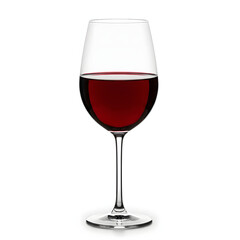 A clear wine glass filled with a rich, dark red wine, ready to be enjoyed.
